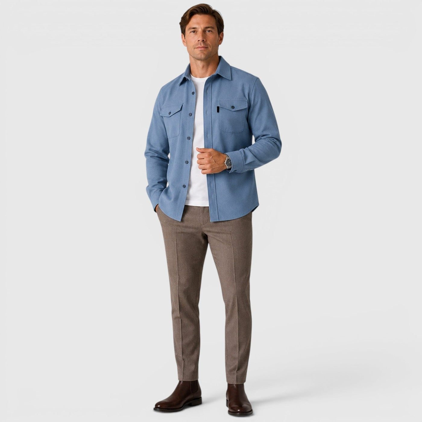 Montarello Men's Overshirt Brushed Cotton-Look Slim Fit