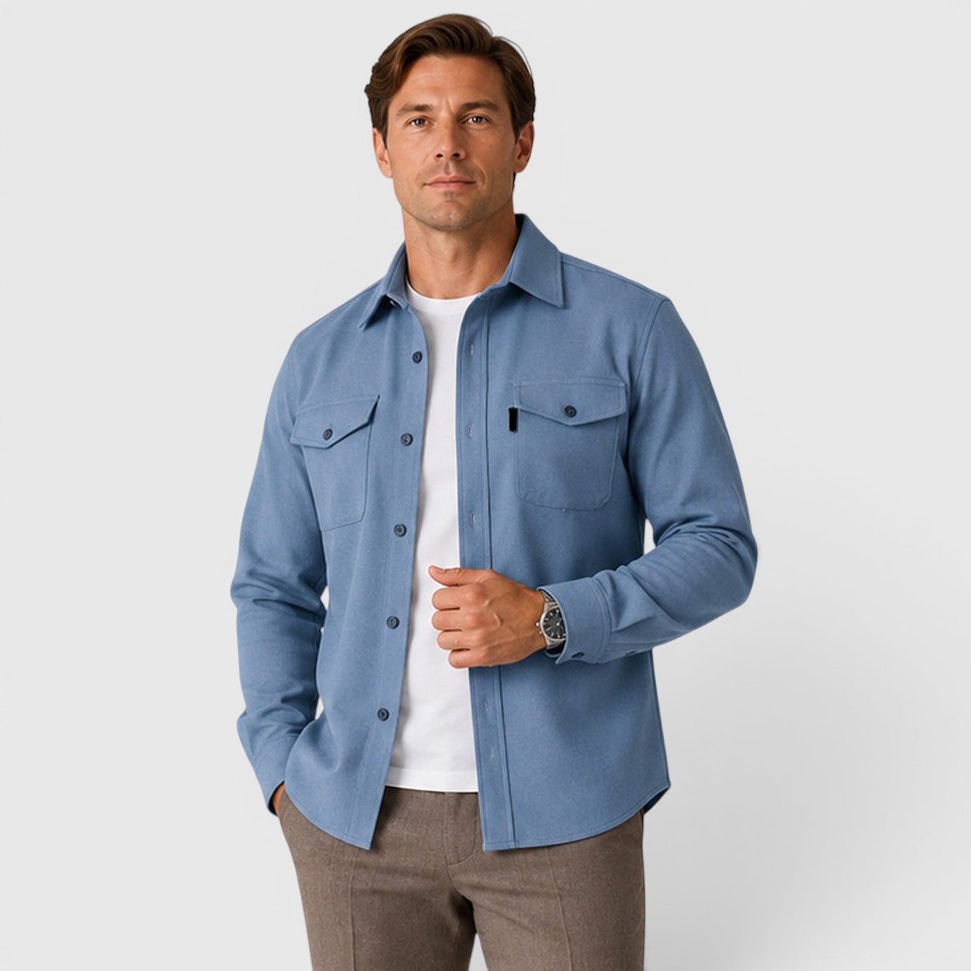Montarello Men's Overshirt Brushed Cotton-Look Slim Fit