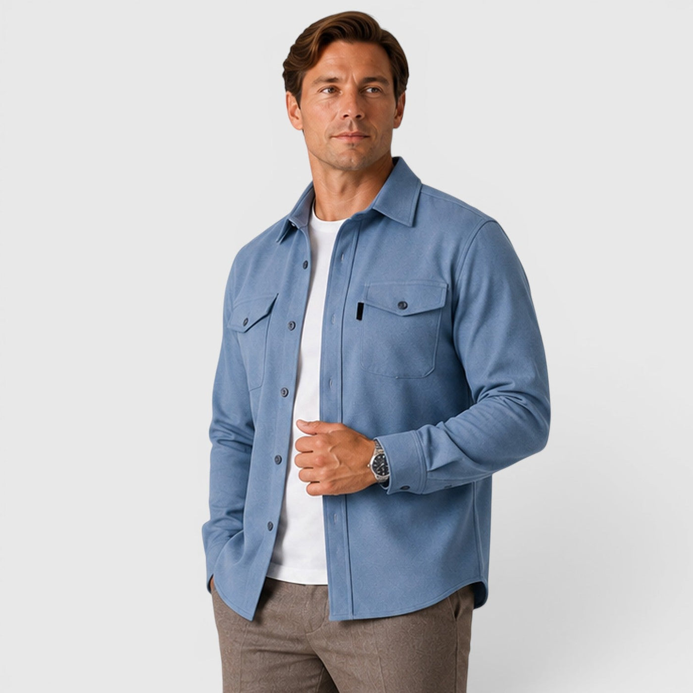 Montarello Men's Overshirt Brushed Cotton-Look Slim Fit