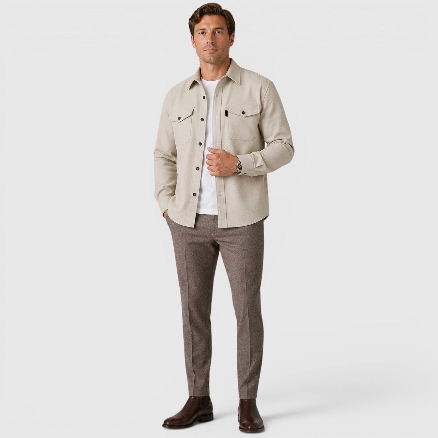 Montarello Men's Overshirt Brushed Cotton-Look Slim Fit
