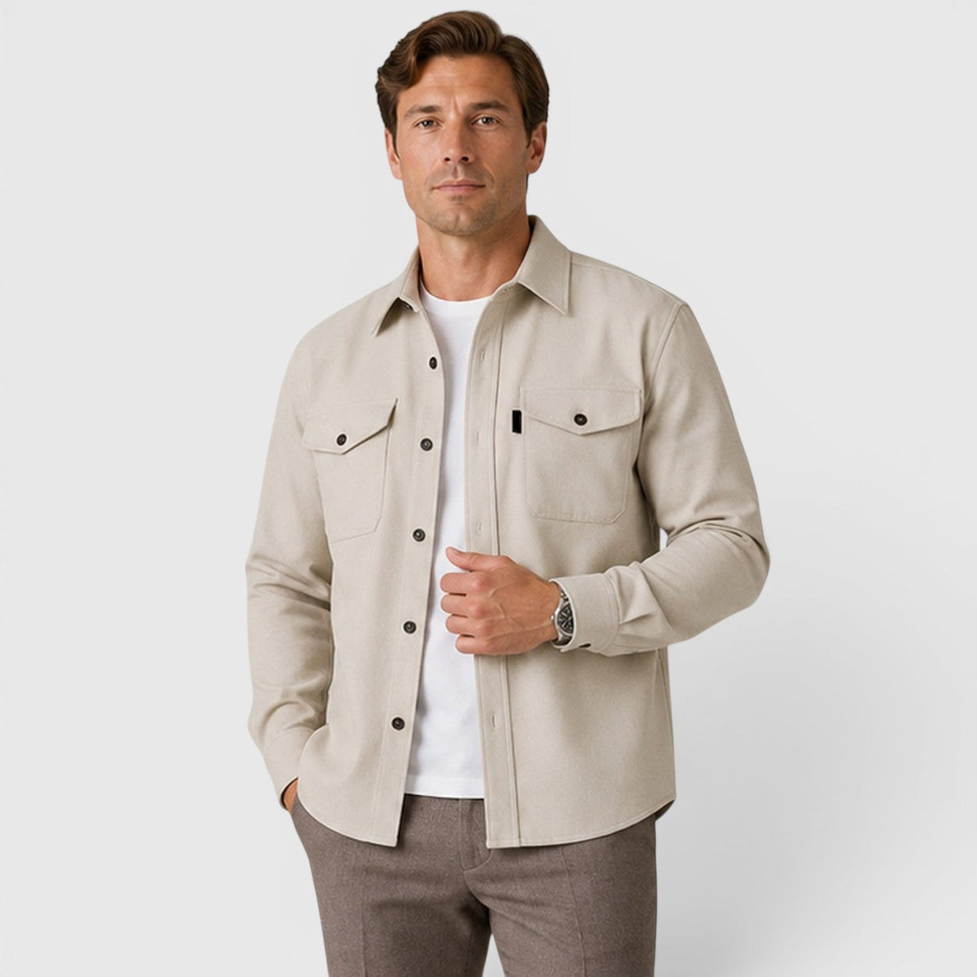 Montarello Men's Overshirt Brushed Cotton-Look Slim Fit