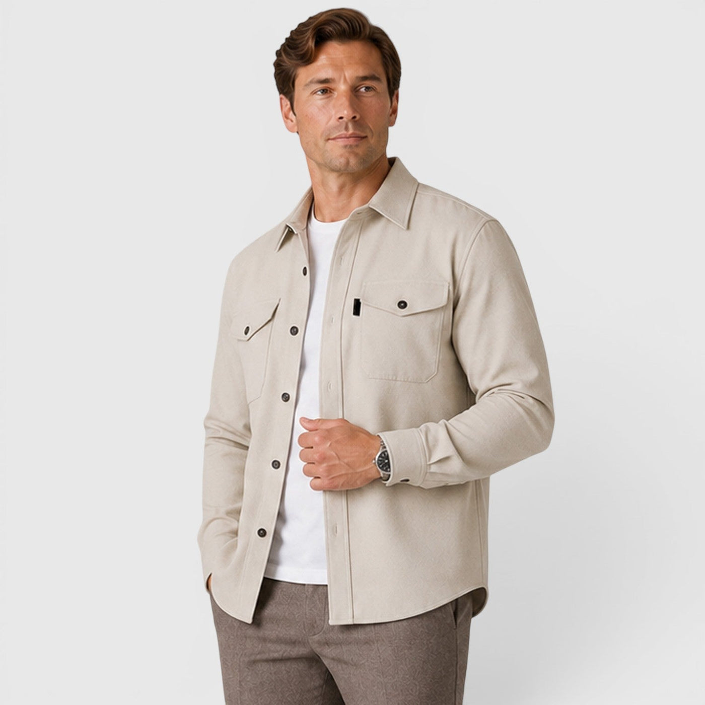 Montarello Men's Overshirt Brushed Cotton-Look Slim Fit
