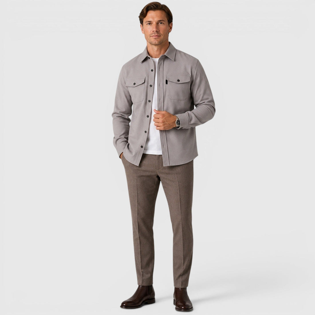 Montarello Men's Overshirt Brushed Cotton-Look Slim Fit