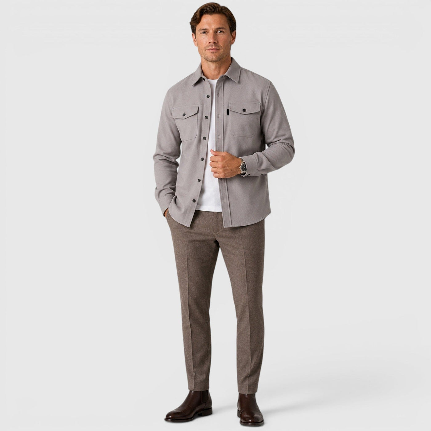 Montarello Men's Overshirt Brushed Cotton-Look Slim Fit