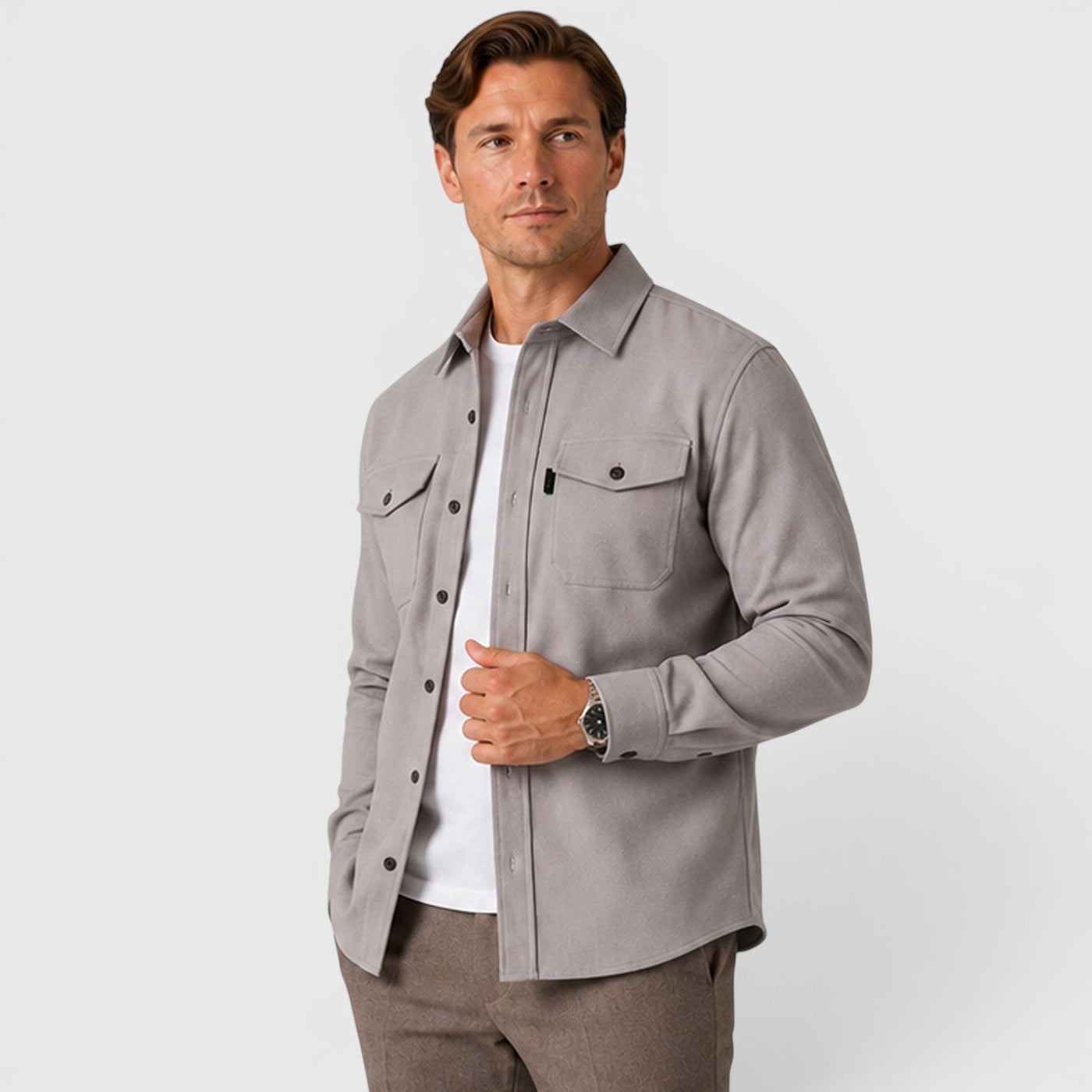 Montarello Men's Overshirt Brushed Cotton-Look Slim Fit