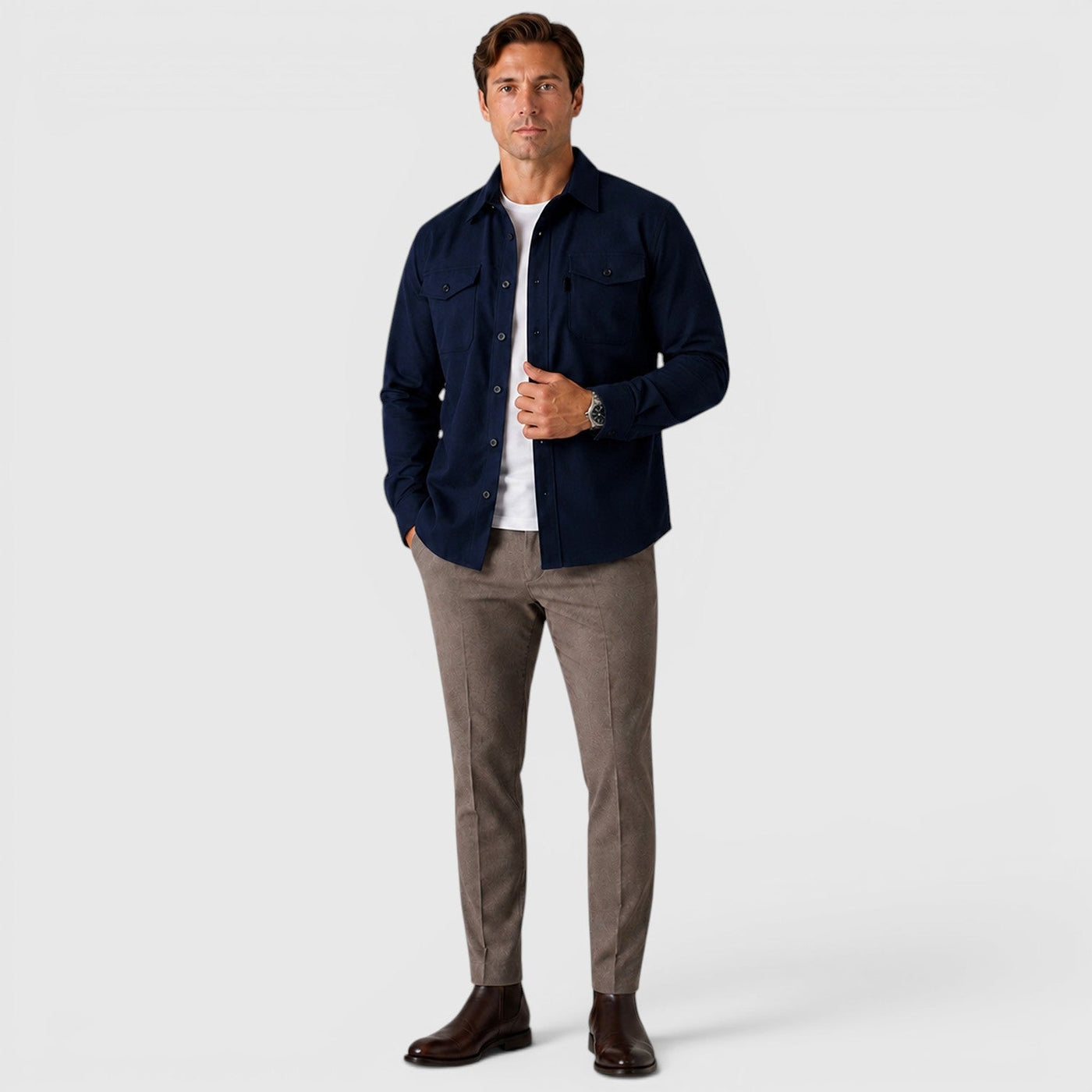 Montarello Men's Overshirt Brushed Cotton-Look Slim Fit