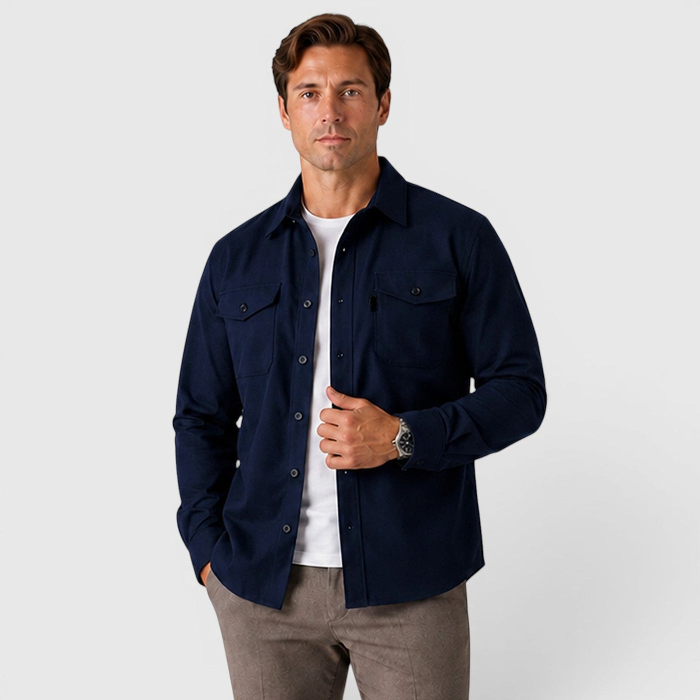 Montarello Men's Overshirt Brushed Cotton-Look Slim Fit