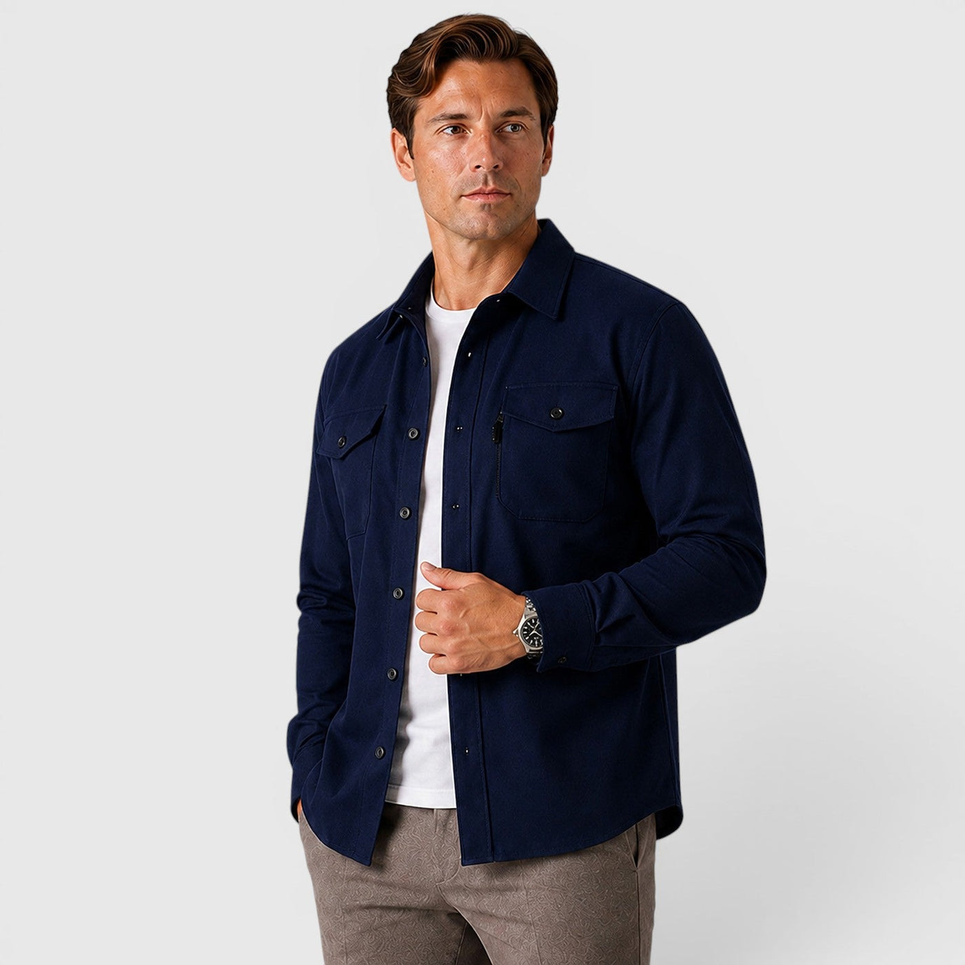 Montarello Men's Overshirt Brushed Cotton-Look Slim Fit