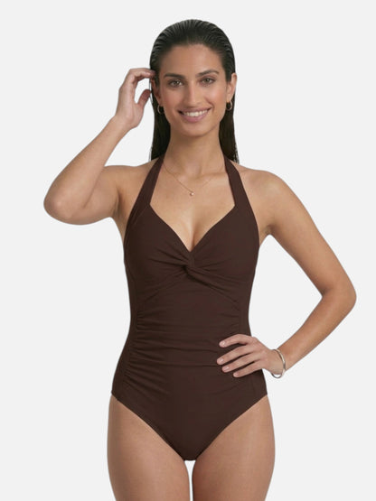 Montarello Women's Ruched Halter Neck One-Piece Swimsuit