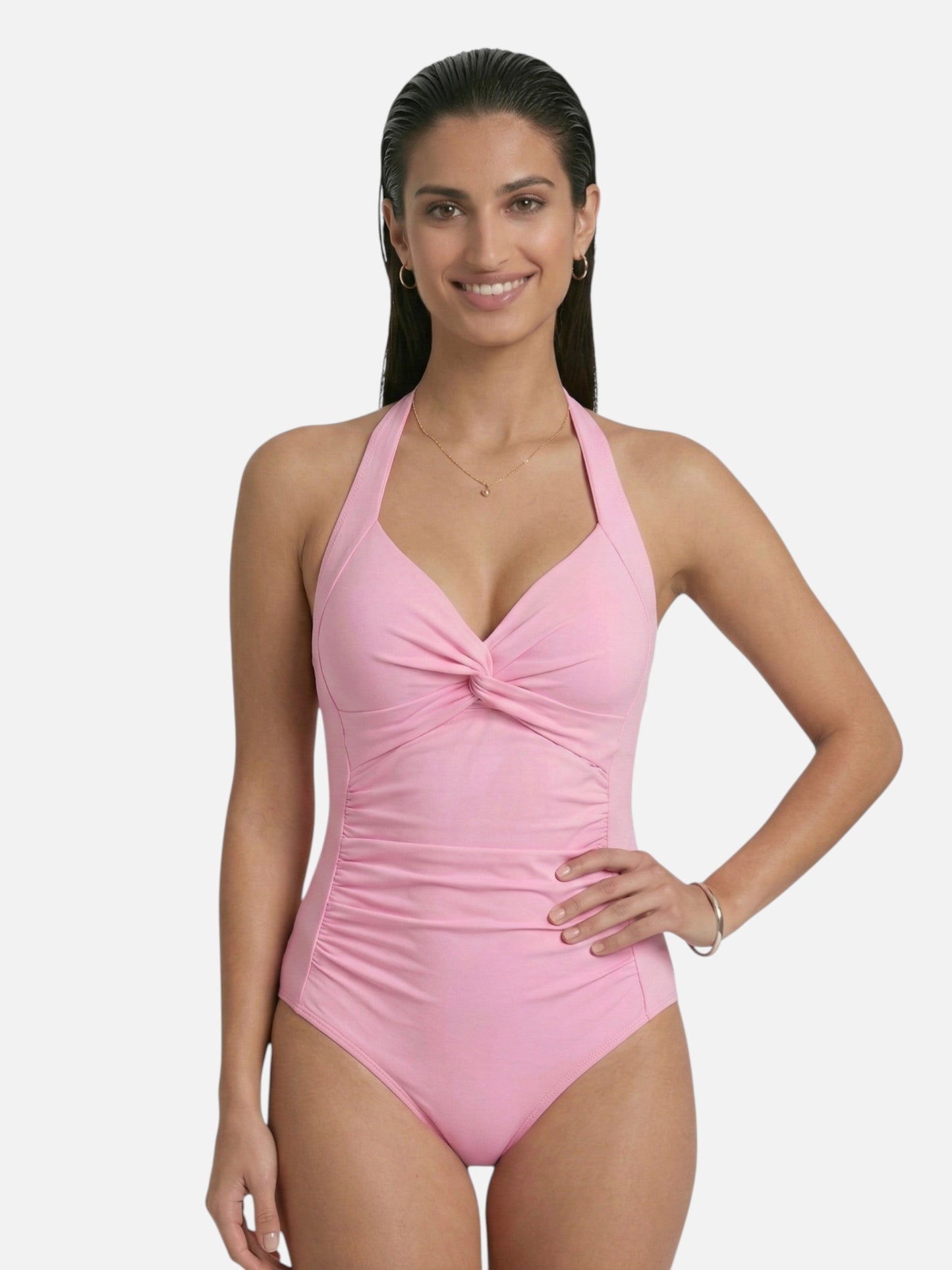 Montarello Women's Ruched Halter Neck One-Piece Swimsuit