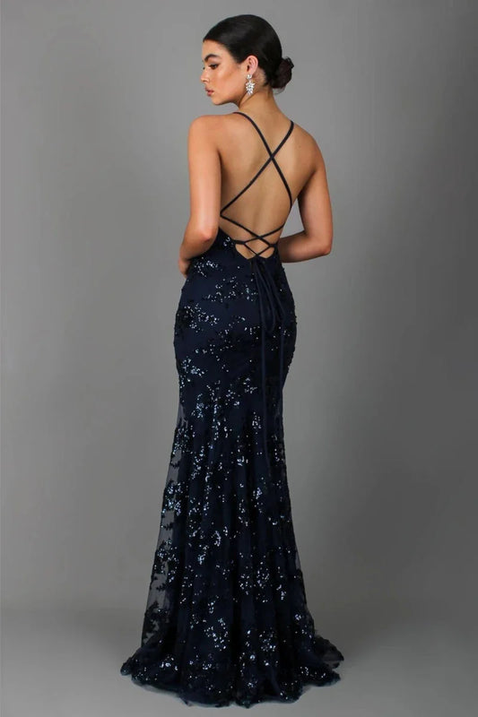 Montarello Women's Sequin Embellished Backless Evening Maxi Dress