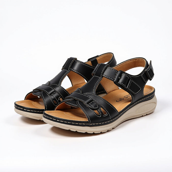 Montarello Women's Cut-Out Multi-Strap Buckle Low Wedge Sandals
