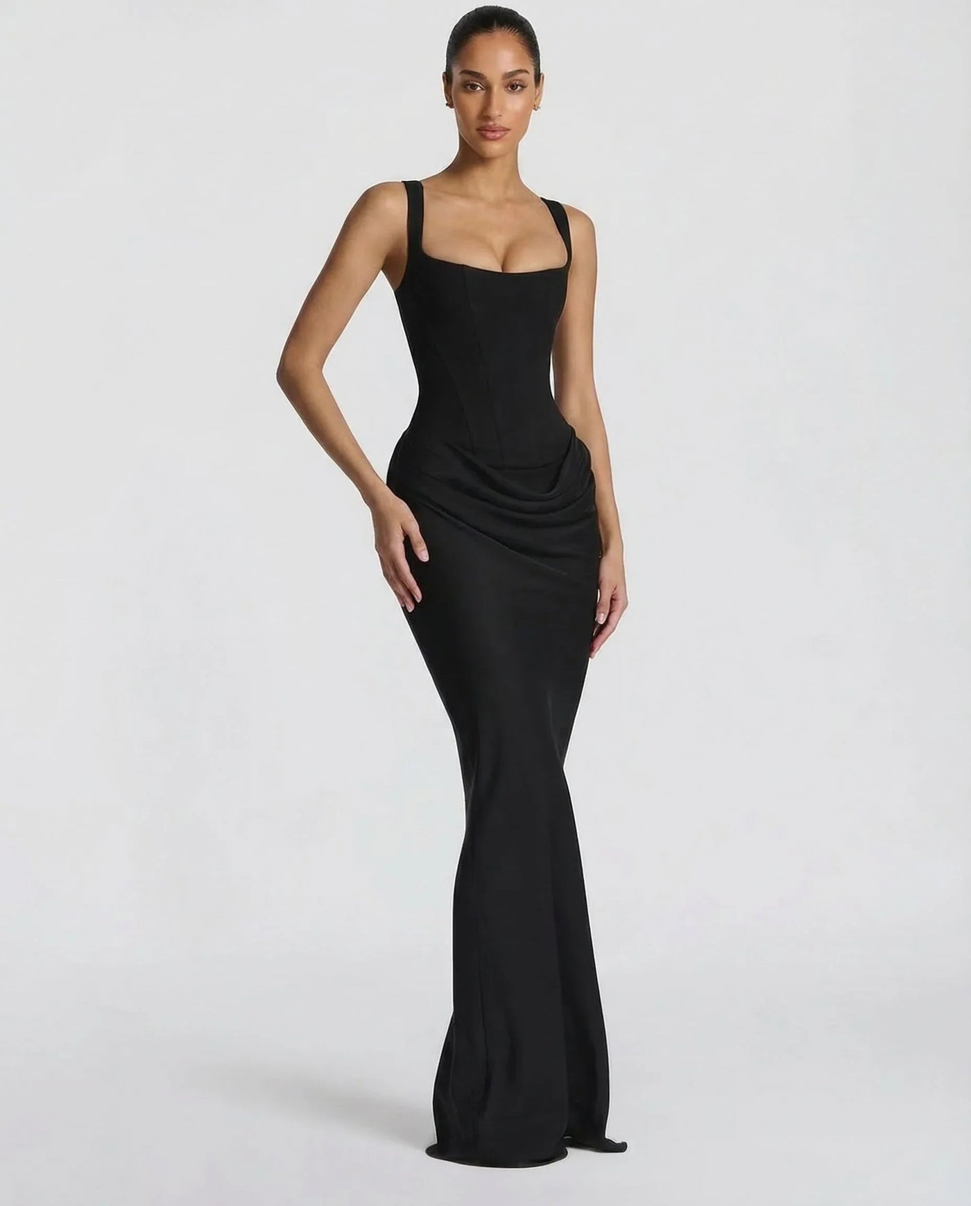Montarello Women's Corset Bodice Draped Evening Maxi Dress
