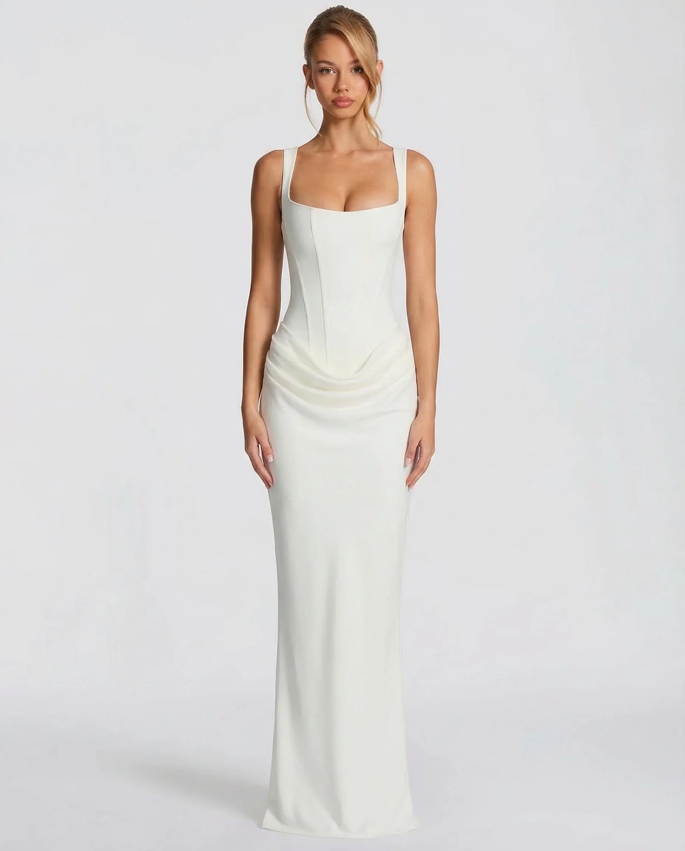 Montarello Women's Corset Bodice Draped Evening Maxi Dress