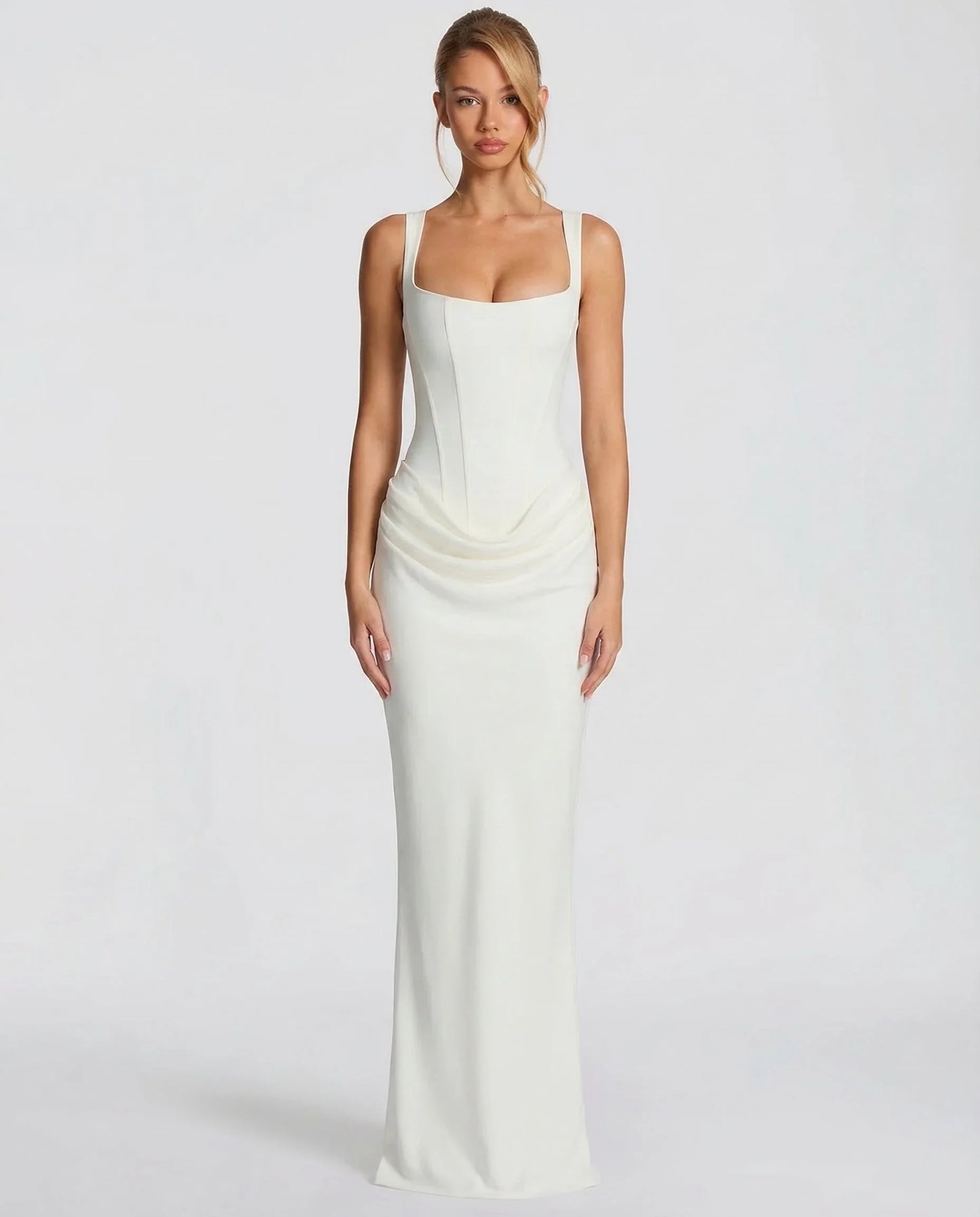 Montarello Women's Corset Bodice Draped Evening Maxi Dress