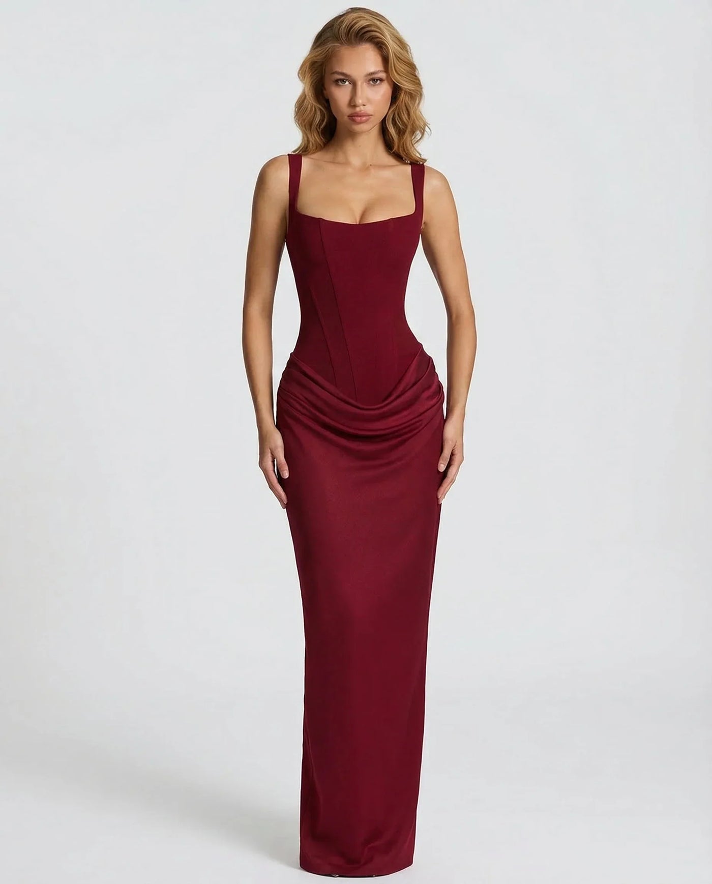 Montarello Women's Corset Bodice Draped Evening Maxi Dress