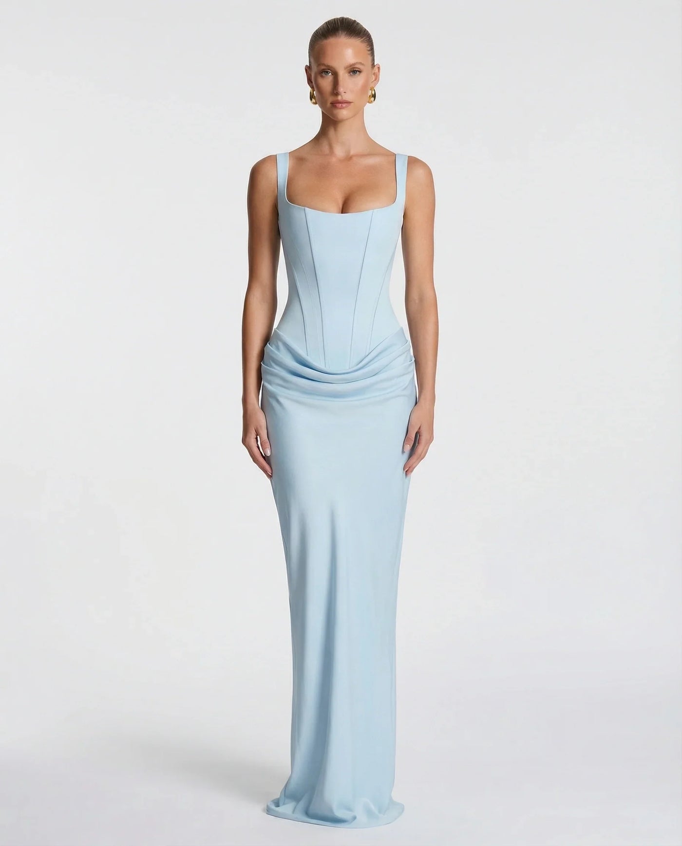 Montarello Women's Corset Bodice Draped Evening Maxi Dress