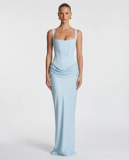 Montarello Women's Corset Bodice Draped Evening Maxi Dress