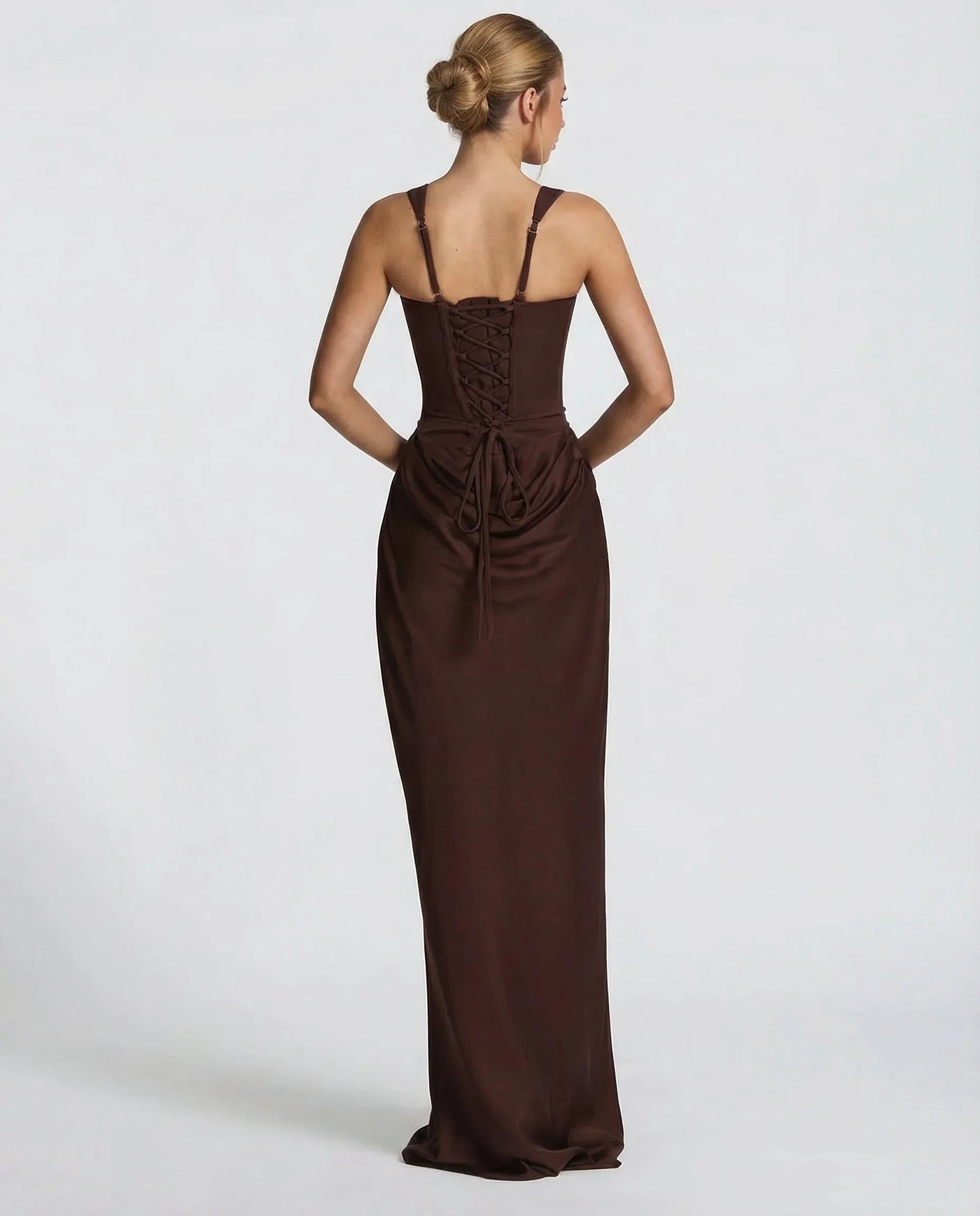 Montarello Women's Corset Bodice Draped Evening Maxi Dress