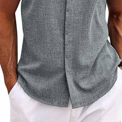 Montarello Men's Linen-Look Sleeveless Shirt Button-Down