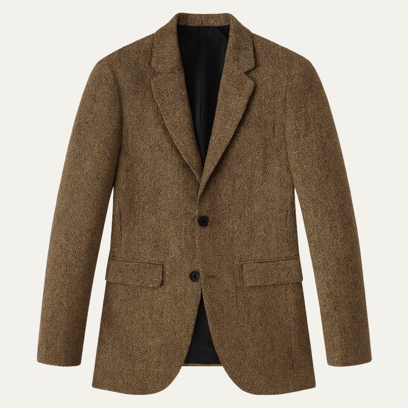 Montarello Men's Blazer Herringbone Wool-Blend Tailored
