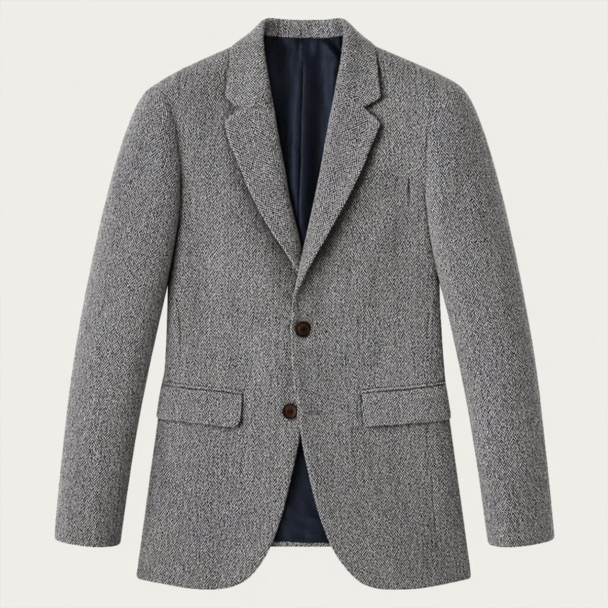 Montarello Men's Blazer Herringbone Wool-Blend Tailored