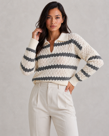 Montarello Women's Striped Knit Jumper with Collar