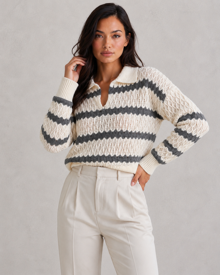 Montarello Women's Striped Knit Jumper with Collar