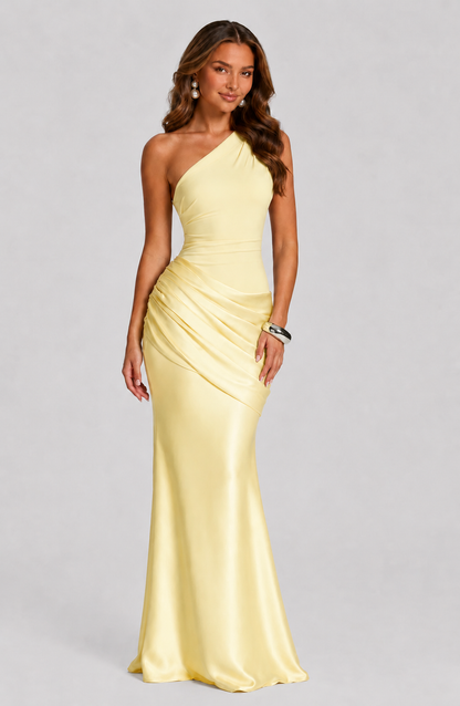 Montarello Women's Draped Waist Satin-Look Maxi Wedding Guest Dress