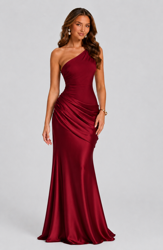 Montarello Women's Draped Waist Satin-Look Maxi Wedding Guest Dress