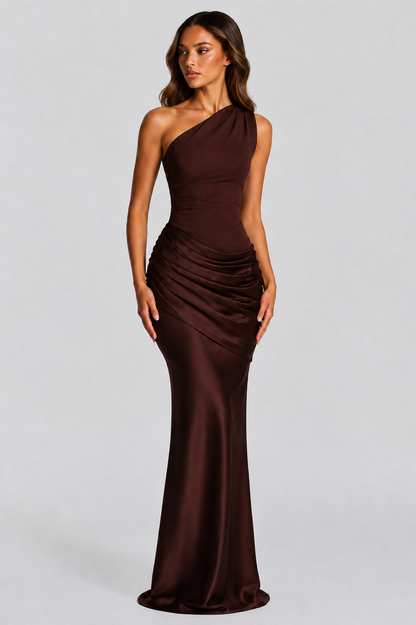 Montarello Women's Draped Waist Satin-Look Maxi Wedding Guest Dress