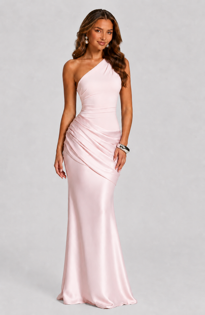 Montarello Women's Draped Waist Satin-Look Maxi Wedding Guest Dress