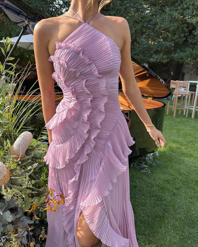 Montarello Ruffle Halter Neck Maxi Dress Wedding Guest