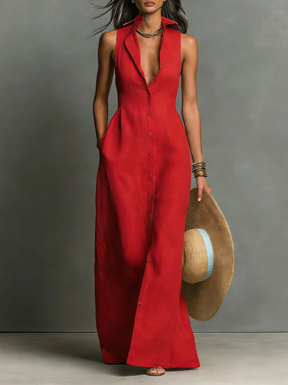 Montarello Women's Sleeveless Linen-Look Maxi Beach Cover-Up Dress
