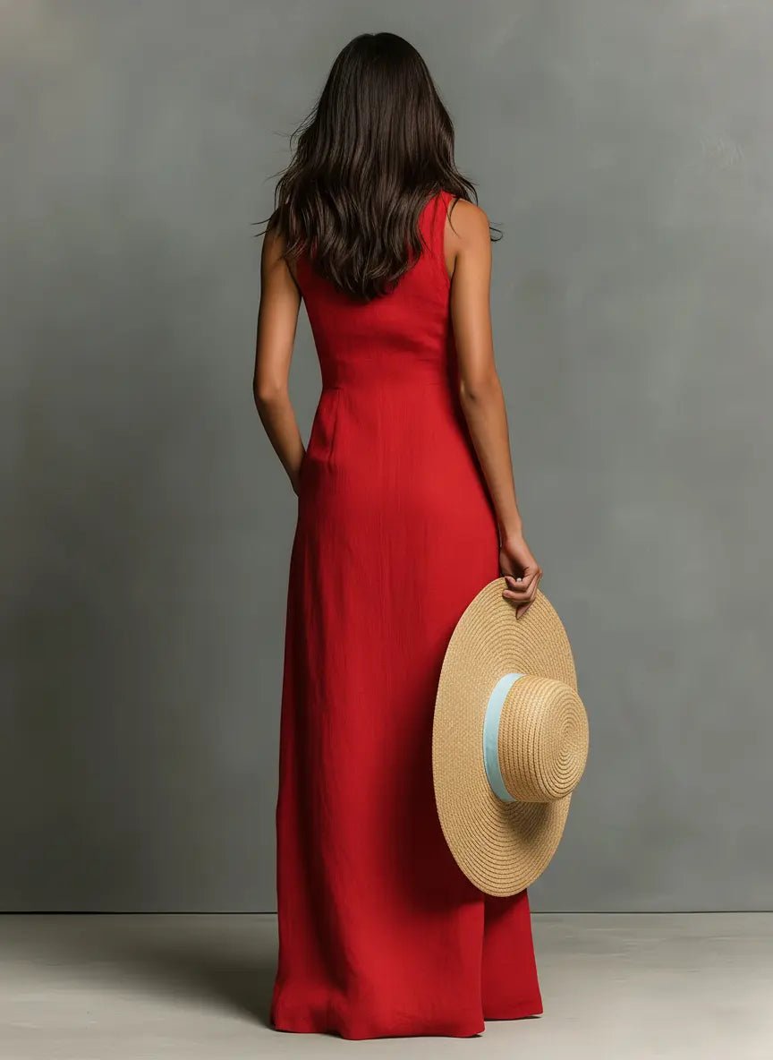 Montarello Women's Sleeveless Linen-Look Maxi Beach Cover-Up Dress