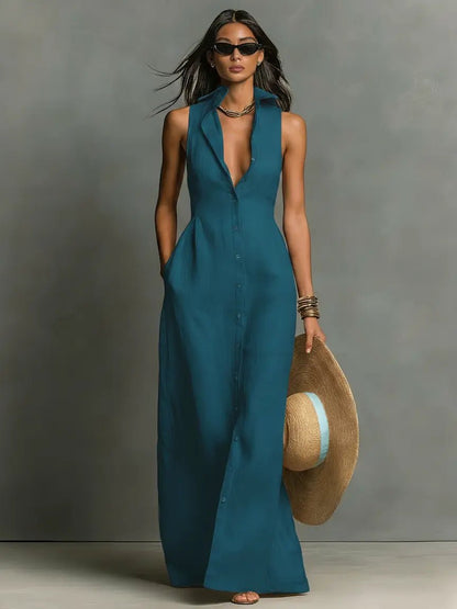 Montarello Women's Sleeveless Linen-Look Maxi Beach Cover-Up Dress