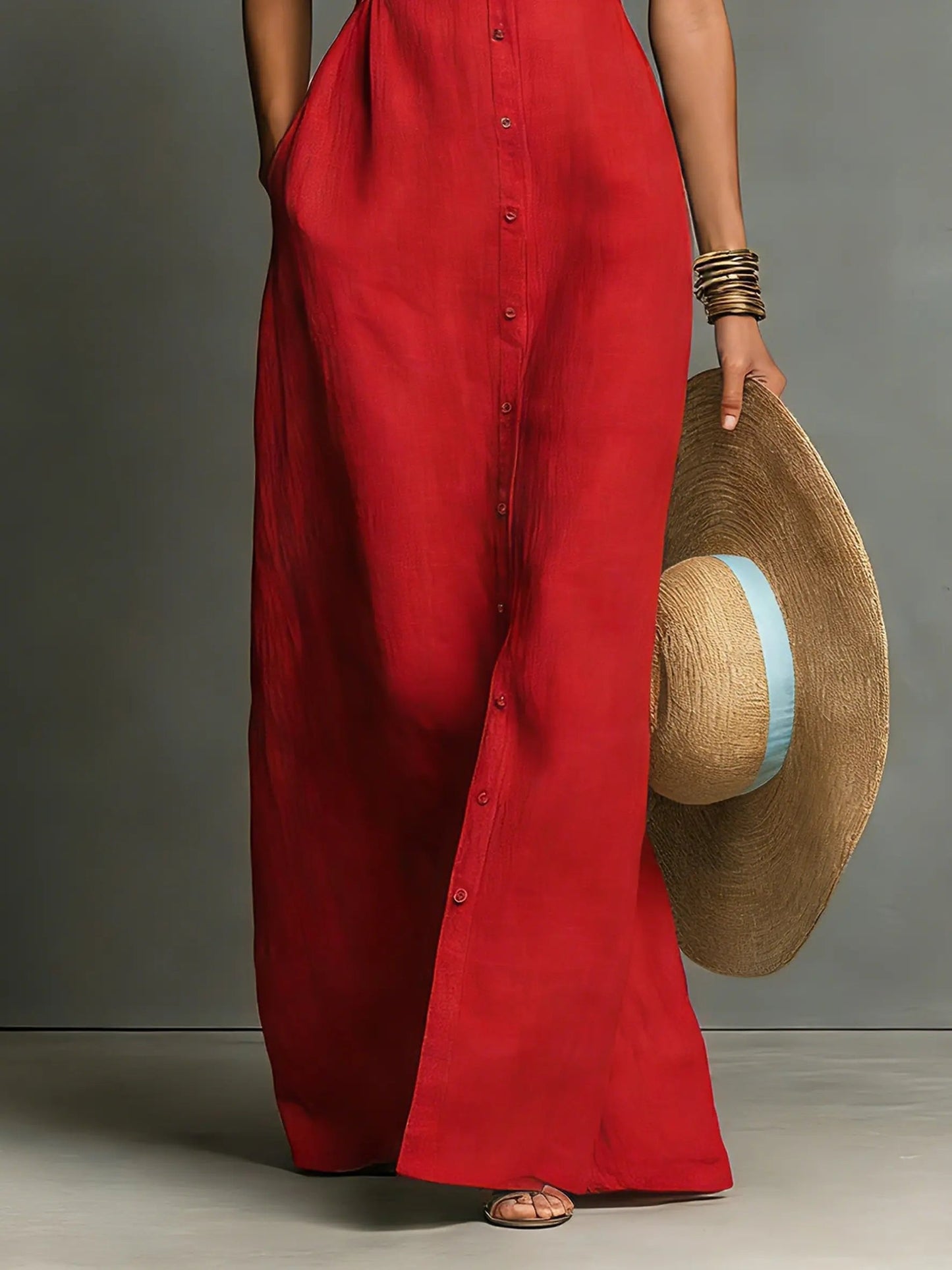 Montarello Women's Sleeveless Linen-Look Maxi Beach Cover-Up Dress