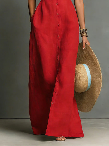 Montarello Women's Sleeveless Linen-Look Maxi Beach Cover-Up Dress