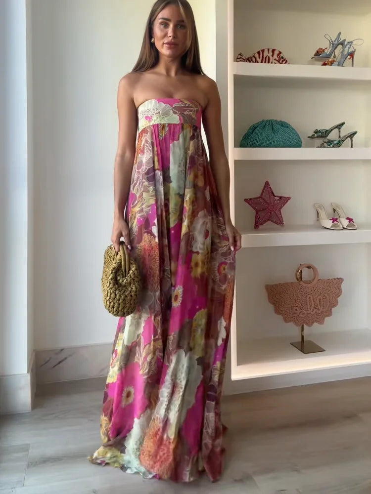 Montarello Strapless Floral Maxi Dress Wedding Guest