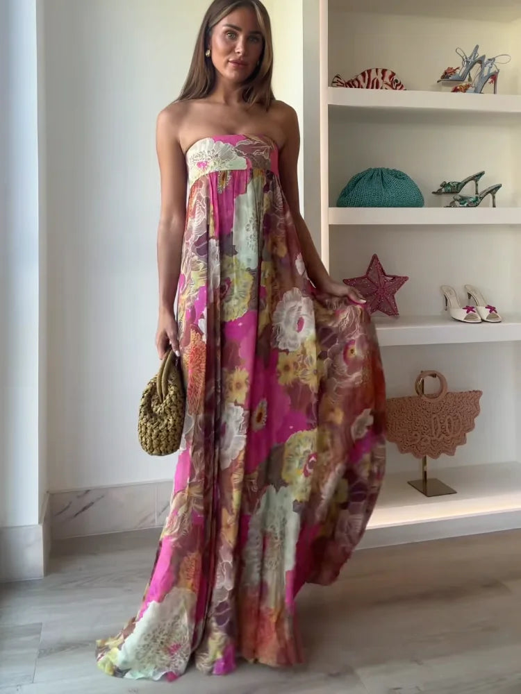 Montarello Strapless Floral Maxi Dress Wedding Guest