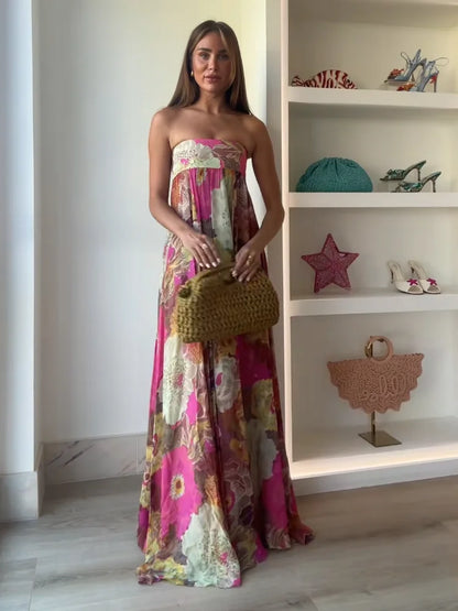 Montarello Strapless Floral Maxi Dress Wedding Guest