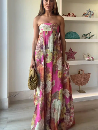 Montarello Strapless Floral Maxi Dress Wedding Guest
