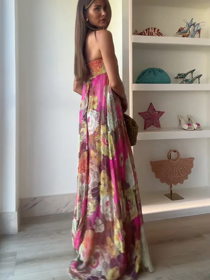 Montarello Strapless Floral Maxi Dress Wedding Guest