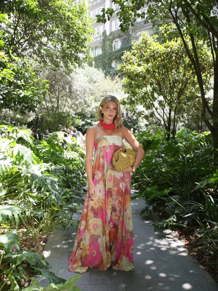 Montarello Strapless Floral Maxi Dress Wedding Guest