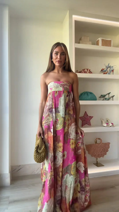 Montarello Strapless Floral Maxi Dress Wedding Guest