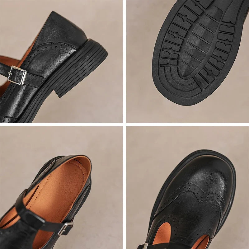 Montarello Women's Faux Leather Mary Jane Sandals with Buckle Strap