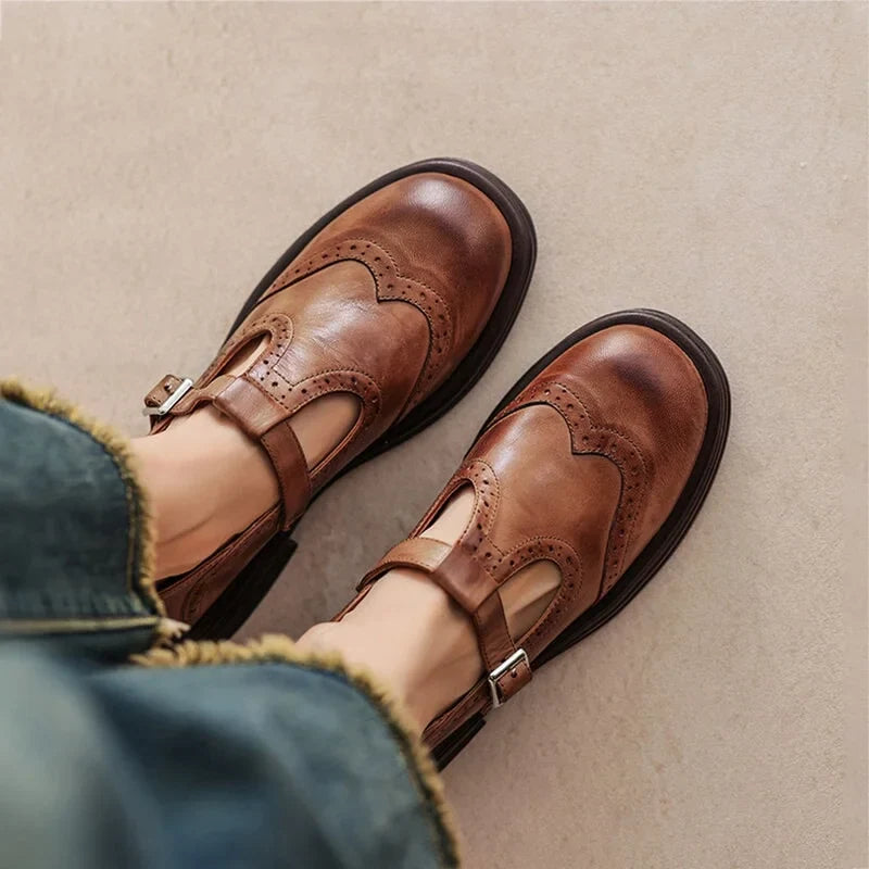 Montarello Women's Faux Leather Mary Jane Sandals with Buckle Strap