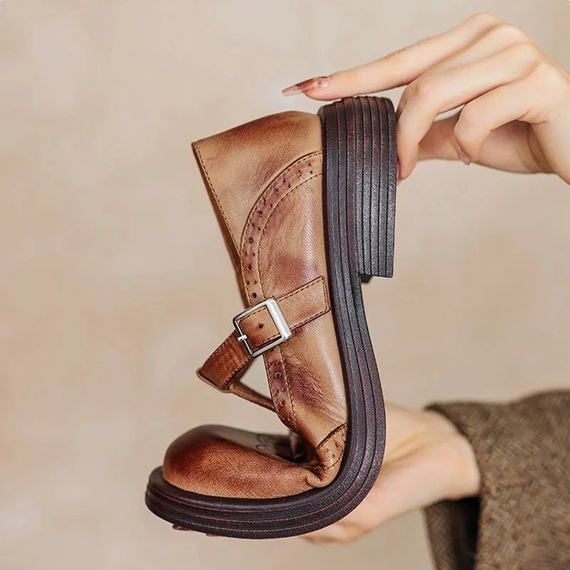 Montarello Women's Faux Leather Mary Jane Sandals with Buckle Strap