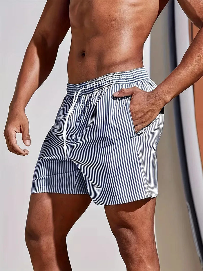 Montarello Men's Striped Quick-Dry Beach Holiday Swim Shorts