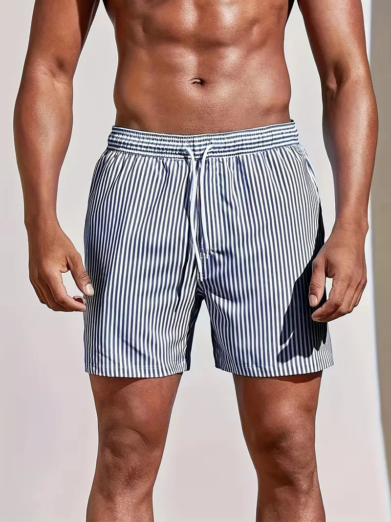 Montarello Men's Striped Quick-Dry Beach Holiday Swim Shorts